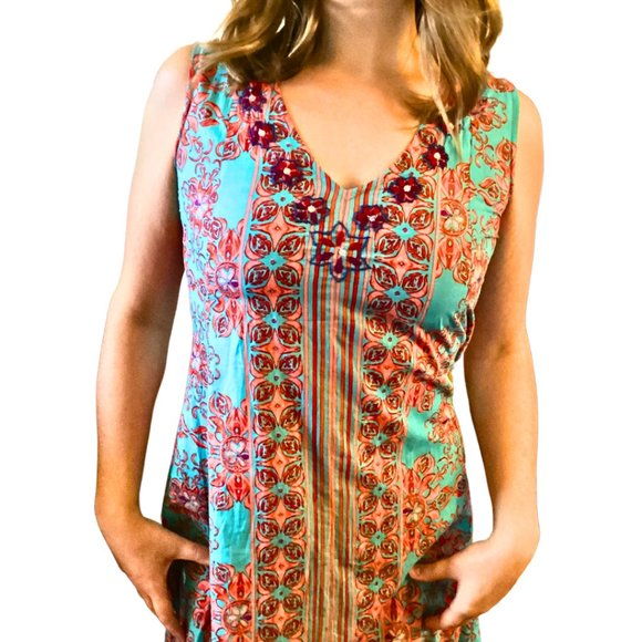 Women’s NWT Printed Maxi Dress with Adjustable Corset Back. - Picture 3 of 9